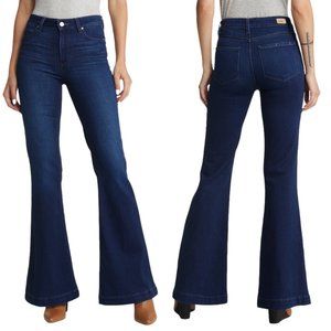 Paige Genevieve High Waist Flare Bell Bottom Jeans in Model Dark Wash Denim